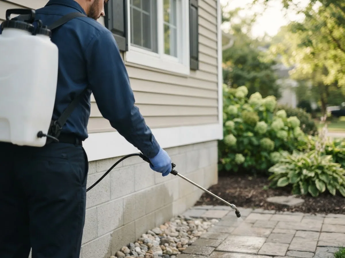 Pest control technician inspecting a home in Foreman, AR